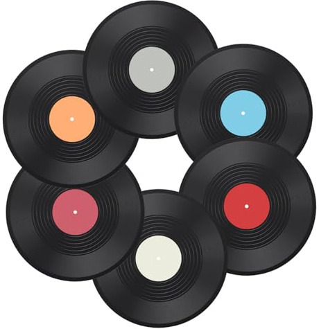 Warmhm Decorazione da Parete Wall Display Dischi in Vinile Finti in Plastica, 6 Pezzi, Stile Vintage, per Casa e Salotto