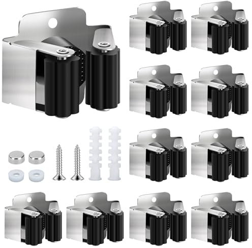 Porta Scopa a Parete Supporto per Scopa a Parete in Acciaio Inossidabile Organizer per Attrezzi da Giardino con Viti Appendi per Cucine Giardini Garage Bagni Uffici 10 Pezzi