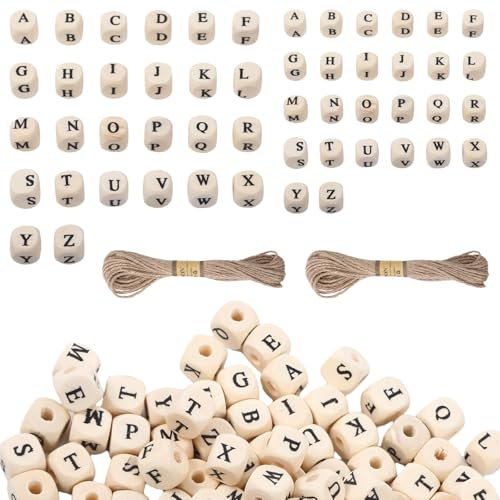 400 Stück Buchstabenperlen Holzbuchstaben Perlen Set mit Loch DIY | Natur Holzperlen zum Auffädeln, geeignet für Namen, Armbänder, Halsketten und Schlüsselanhänger, für kreative Bastelprojekte