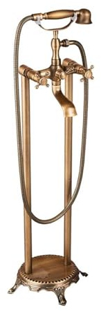 forestalk Antique Brass Bathtub Shower Faucet Set Brass Hand Shower Dual Knobs Mixer Tap Swivel Mixer Floor Standing Shower Faucet