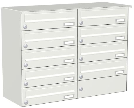 KNOBLOCH Briefkastenanlage | Aufputz | 9-Fach | Verkehrsweiß RAL 9016 | waagerecht | optional 2. Namensschild & 3 Schlüssel