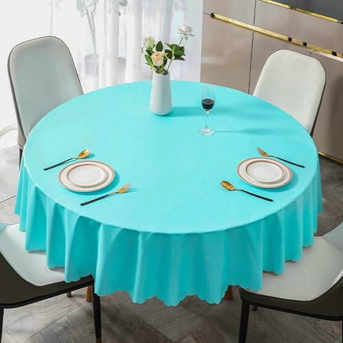 Ayoiow Türkis Tischwäsche Rund 220 PVC Tischdecke Unterlage rutschfest Volltonfarbe Dauerhaft für Wohnzimmer
