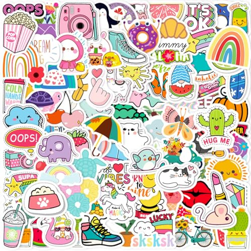 Colourful 100 Pcs Waterproof Cute Stickers - Kawaii Aesthetic Vinyl Decals for Scrapbooking, Laptop, Water Bottles, Kindle & Skateboard (Bookish & Waterproof)