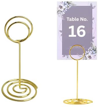 16Pcs Table Number Holders 3.35 Inch Golden Stands Card Holders For Wedding Party Reception Restaurant Office Memo Picture For Display