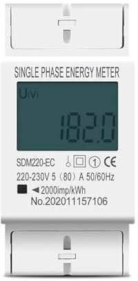 EBGAZSPD Compteur électrique monophasé à Deux Fils avec écran LCD numérique 80 A for Rail DIN Consommation d'énergie kWh AC 220 V 230 V 50 Hz/60 Hz(with Backlight)