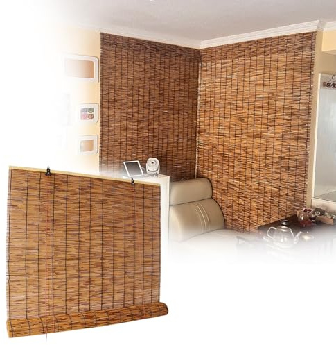 PLWUPE Tenda A Rullo in bambù Naturale, Tenda da Sole in Bamboo per Esterni, Schermature per La Privacy, Ventilazione, Tenda A Lamella Marroni, per Uso Interno/Esterno(100 * 160cm)