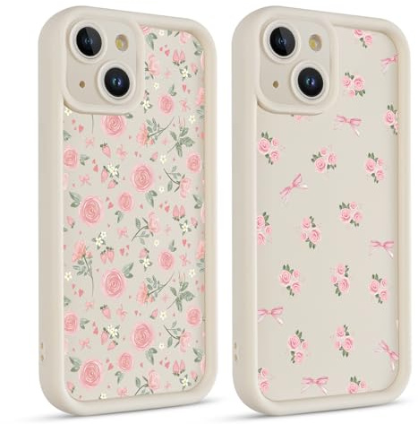 Coiwxmoi 2 Pezzi Cover per iPhone 13 Mini, Silicone Custodia con Fiori Disegni Aesthetic Flower Motivo Custodia Valentin Valentinstag, Antiurto Case per Donne Ragazza per iPhone 13 Mini 5,4, Rosa