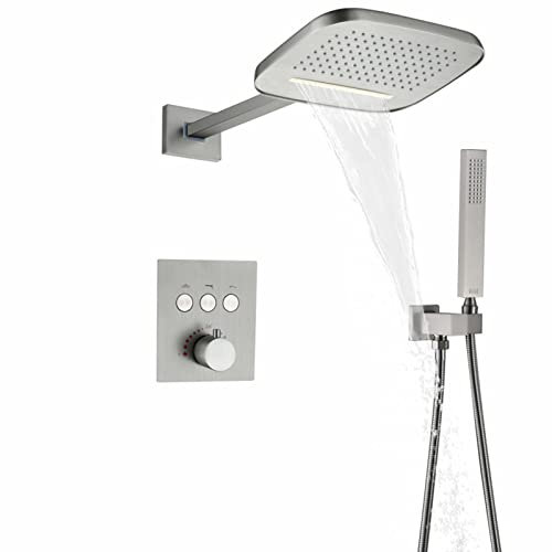 Grifo Mezclador baño con Ducha termostática empotrada, Cabezal Ducha Doble con Mezclador Ducha Mano para baño