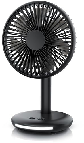 CSL - Akku Tischventilator kabellos - mit Akku – USB Mini Ventilator – DC Motor Brushless silent sehr leise – Lichtleiste im Sockel – schwarz