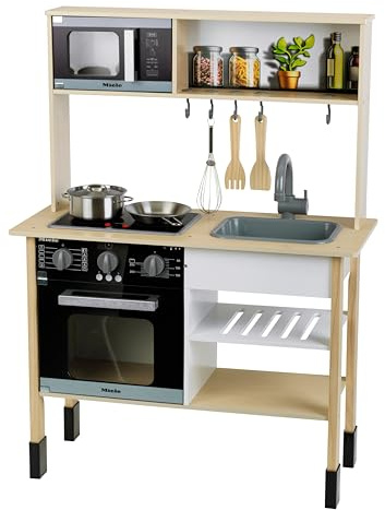 Theo Klein 7187 Cucina Miele | Cucina in Legno Bianca incl. Piano di Cottura con Suono e Luce