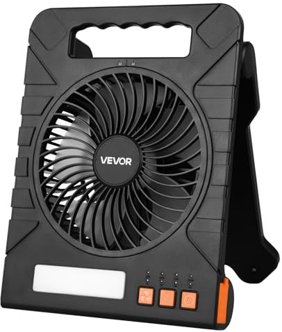 VEVOR Ventilateur Solaire Rechargeable 10000 mAh Ventilateur Portable Silencieux 18 cm, Lampe Torche LED, Panneau Solaire 4 W, 4 Vitesses, Minuterie, Alimenté par Batterie USB pour Camping Extérieur