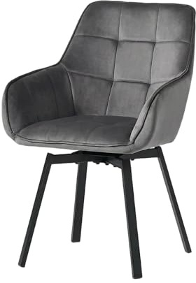 CLIPOP Samt Esszimmerstühle Drehbar Set,Gepolstert Samt Küchenstuhl mit Armlehne Polsterstuhl Bequem Sitz Drehstuhl für Esszimmer Wohnzimmer Büro (1 Stück, Samt Dunkelgrau)