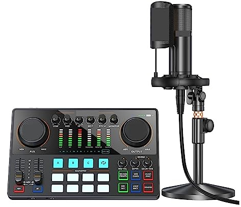 Jeu de Cartes Son avec Interface de Microphone XLR Podcasting for DJ Live Streaming Phone Computer PC AME2A(Sound Card KIT)