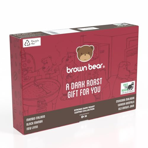 Strong Dark Roast Espresso Coffee Beans Taster Set For Coffee Lovers – Coffee Gift Set - 6 Brown Bear Blends In 1 Selection Pack - Thank You Gift For Men and Women – Strength 5 Brown Bear
