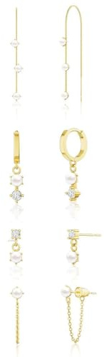 XFSRG Boucles d'Oreilles Femme Pendantes en Or avec Perles Bijoux Fantaisie Élégants pour Toutes Occasions (D)