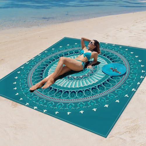 Surwin Stranddecke Sandfrei Wasserdicht, XXL Groß Strandmatte Faltbar Ultraleicht und Tragbar Picknickdecke für Strand, Camping, Outdoor (200x200cm,Stilmuster 51)