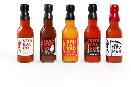 I LOVE SPICY Salsas de Chile 5 x 100 ml – De Suave a Extremo – Ahumada, Afrutada y Intensamente Picante – Fermentada, Vegana, Artesanal – Presentación Elegante