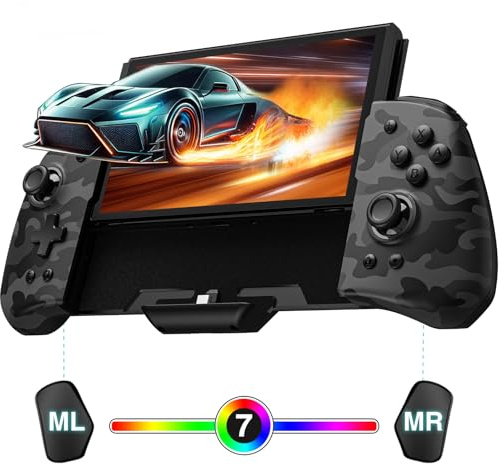 PALPOW Manette à effet Hall pour Nintendo Switch/OLED, manette monobloc ergonomique avec RGB/Turbo/configuration des ports, style Pro - Camouflage noir
