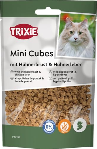 Trixie Katzensnack Mini Cubes aus ausgewählten Zutaten 50 g, leckere Katzenleckerlis mit Hühnerbrust & Leber - 42765