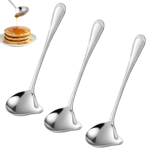 Soup Ladle, Set of 3, Gravy Boat Spoons Made of Stainless Steel, Small Spoons for Precise Pouring of Sauces and Soups, 12 cm, Dishwasher Safe