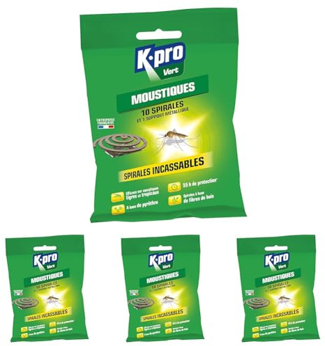 K.PRO Vert Spirales Anti moustiques et Insectes Volants, Idéales pour éliminer les moustiques tigres et tropicaux - Protection Longue Durée, Inconnu (Lot de 4)