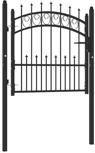 Mokuyary staketgrind med spetsar stål 100 x 100 cm svart trädgårdsgrind metallgrind gårdsdörr trädgårdsdörr staketdörr enkelgrind, med stolplås, dörrhandtag och nyckel