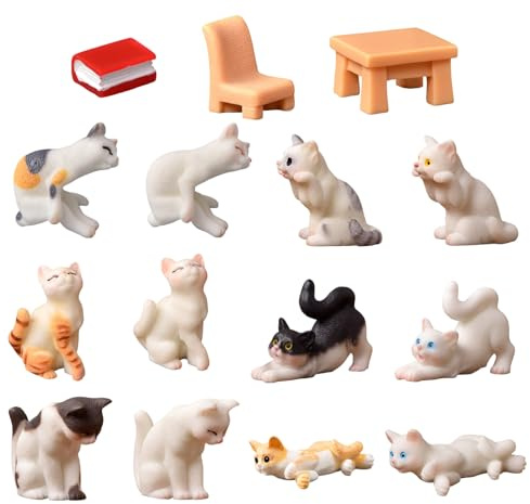 CutitiUU 15 PCS Set Realistic Kitten Cartoon Cute Cat Table Book Miniature, Mini Cat Figures Decoration,Realistic Cat Cake Toppers Kitten Toys,Cat Figure Car Table Garden Aquarium Decoration