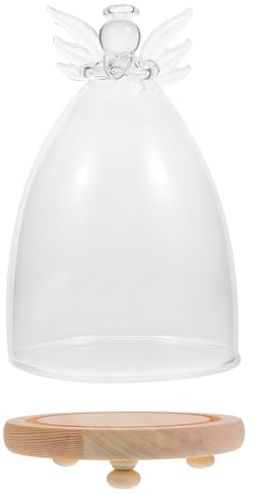DEARMAMY Campana di Vetro Trasparente Base in Legno per Micro Paesaggi, Copertura Decorativa per Fiori Eterni e Statuette, Copertura in Vetro per Esposizione in Casa e Ufficio