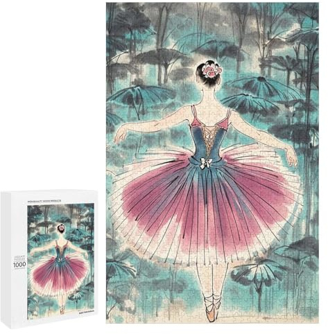 Adults Wooden Puzzles for Home Decor, Unique Shaped Classical Ballet Elegant Ballerina Puzzle with Exquisite Box, Personalized Wooden Jigsaw 1000 PCS for Family Game Gift, Travel, Art Decor