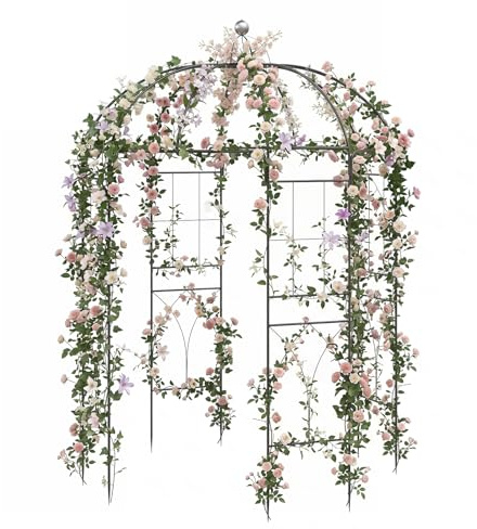 HOMASIS Arche de Jardin en Métal avec Treillis 203 x 203 x 296 cm