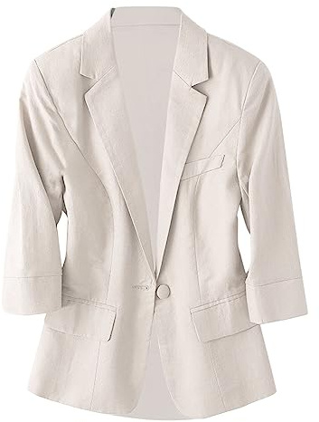 Generisk damlinne, kavaj, business, sommarblazer, lätt 3/4 arm, kort blazer, sportig kostymjacka, öppen front, kavaj, ledig affärsblazer, elegant linneblazer, midjad, sommarjacka
