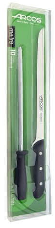 Arcos Serie Maitre - Set di Prosciutto Set di Coltelli 2 Pezzi (1 Coltello + 1 Acciaini Affilatori) - Lama Acciaio Inossidabile Nitrum - Manico Polipropilene - Legno di caucciù