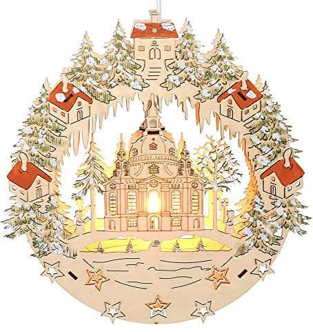 Wichtelstube-Kollektion Premium Fensterbild beleuchtet Dresdner Frauenkirche Weihnachtsdeko für das Fenster Holz, 30 x 5 x 30cm Fensterbilder Weihnachten