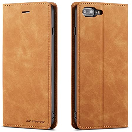 QLTYPRI Hülle für iPhone 7 Plus 8 Plus, Premium Dünne Ledertasche Handyhülle mit Kartenfach Ständer Flip Schutzhülle Kompatibel mit iPhone 7 Plus 8 Plus - Braun | Retro PU Leder Klapphülle, Handyhülle mit 3 Kartenfächer, Standfunktion, Weicher Dünne TPU-Rahmen, Stoßfeste Flip Wallet Case