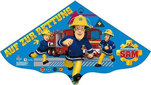 Paul Günther GmbH & Co. KG Paul Günther 1217 - Kinderdrachen mit Feuerwehrmann Sam Motiv, Einleinerdrachen aus robuster PE-Folie für Kinder ab 4 Jahre mit Wickelgriff und Schnur, ca. 115 x 63 cm groß, Bunt