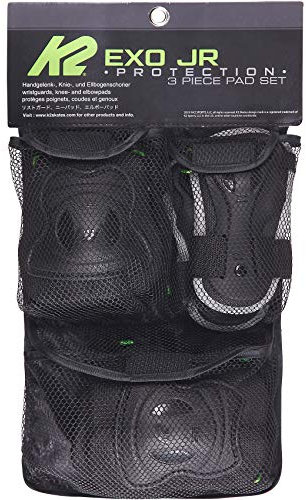 K2 Skates Unisex Jugend Schonerset Exo Jr Pad Set — Black - Grey - Green — XS (Knee: A:23-27cm B:21-25cm / Elbow: A:19-22cm B:17-20cm / Wrist: A:15-17cm B:12-14cm) — 30E1220