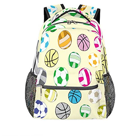 SEEKJOYS Rucksack mit reichhaltigem Ballmuster, personalisiertes Muster, Büchertaschen, Freizeitrucksack für Teenager, Jungen und Mädchen, Rucksack, Laptop, athletisch, Outdoor, Wandern, Camping,