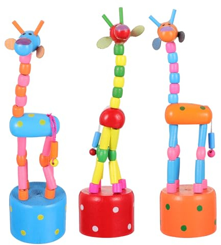3st Giraffenverzierung Tierische Schubpuppen Miniatur Tierfiguren Tierische Fingerpuppen Dekofigur Giraffe Tierisches Schaukelspielzeug Holzpuppen Puzzle Hölzern Holzschnitzen Kind