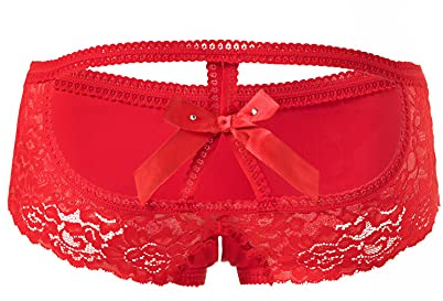 KLONKEE Women's Sexy Lace Knickers Bow tie Panties(Red, Large)
