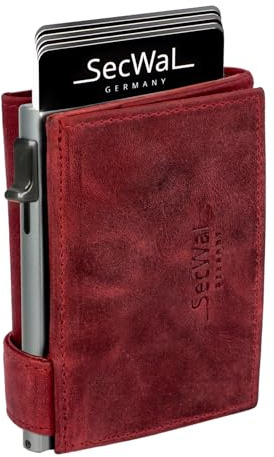 SecWal Kartenetui mit XXL Münzfach Druckknopf inkl. Geschenkbox - Made in Germany - Geldbörse inkl. Ebook für Damen und Herren - RFID Schutz Geldbeutel mit Wiener Schachtel (Hunter Rot)