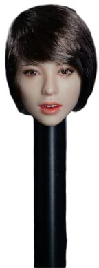 1/6 Maßstab Weibliche Kopfskulptur, Asiatisches Mädchen Suntan Haut Kopf Geschnitzt für 12 Zoll Actionfiguren Körper Puppe (Kurzes Haar)
