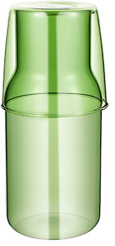 550ml Bedside Water Carafe Set with Tumbler Glass Set for Bedroom Nightstand,Glass Mouthwash Bottle for Bathroom,Clear Glass Juice Water Pitcher,Night Water Carafe with Cup Set (Green Grass)