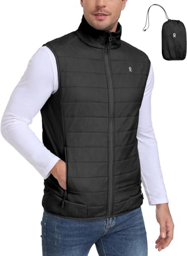 Little Donkey Andy Men's Packable Puffer Vest Outerwear Lightweight Water-Resistant Quilted Sleeveless Jacket Running Golf Black XXL