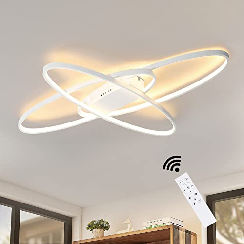 GBLY Deckenlampe LED Deckenleuchte Wohnzimmer Wohnzimmerlampe Dimmbar | Modern Weiß Schlafzimmerlampe 75W Design mit Fernbedienung Deckenbeleuchtung für Schlafzimmer Esszimmer Büro 85*63*7 cm