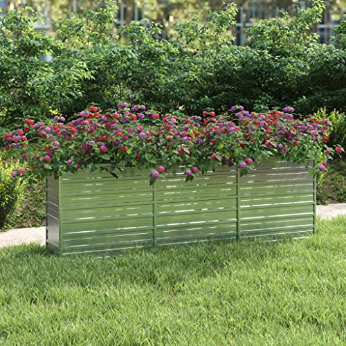 WIFESE Jardinière Surélevée 240x40x77 cm Acier Galvanisé Argenté Lit Surélevé de Jardin Métal Bacs à Fleurs Exterieur Patio Potager Balcon Suffisamment d'espace pour Plantes Légumes Herbes