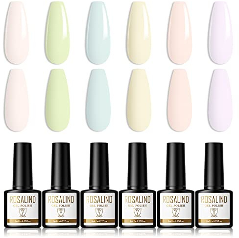 ROSALIND UV Nagellack Blau Rosa Grün Lila Pink Pastell Gel Nagellack 6pcs 8ml UV LED Soak Off Gel Nail Polish Uv Lacke Für Nägel Geeignet FüR AnfäNger, Nagelstudios