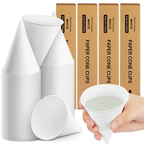 Roshtia 800 Pcs Paper Cone Cups Thicken Disposable Cone Cups for Shaved Ice, Slushies Water Cooler Dispenser, White (4 oz)
