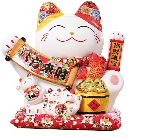 TXYXT Lucky Figurines Cat Waving Arm Statue,Chinese Ceramic Fortune Cat,Japanese Good Luck Cat for Home, Office, Store, Moving Arm Money Cat