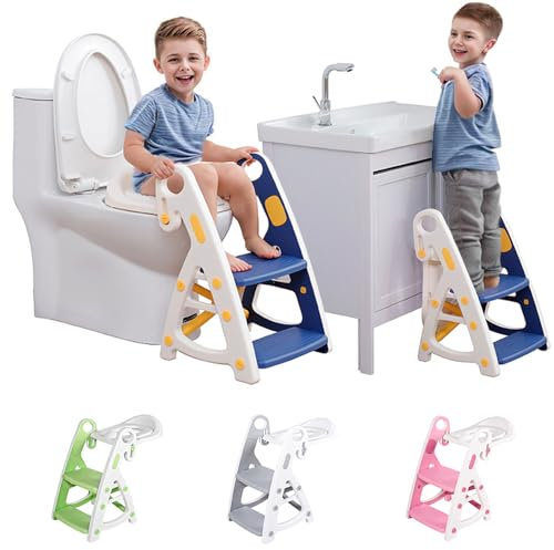 Töpfchentraining WC-Sitz mit Leiter, 2-in-1 Töpfchentraining-Toilette für Jungen und Mädchen, verwendet als Kleinkind-Töpfchensitz und Kinder-Tritthocker, dreieckige Struktur, Baby-Töpfchensessel mit