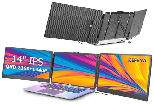 KEFEYA Laptop Screen Extender, 14 Portable Monitor for Laptop, 2160x1440P QHD Triple Screen Monitor Extender for 13-17.3 Laptop, HDMI/USB-C for MacBook, Windows, Chrome, Switch, Plug & Play